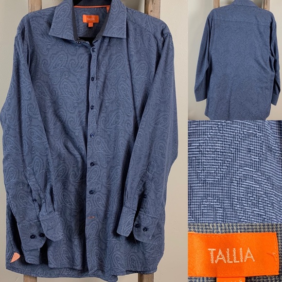 Tallia Shirt Paisley Blue Button Down Dress Shirt